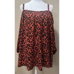TORRID Blouse Women 1X Black Red Animal Print Cold Shoulder Sexy Baddie Moto NEW